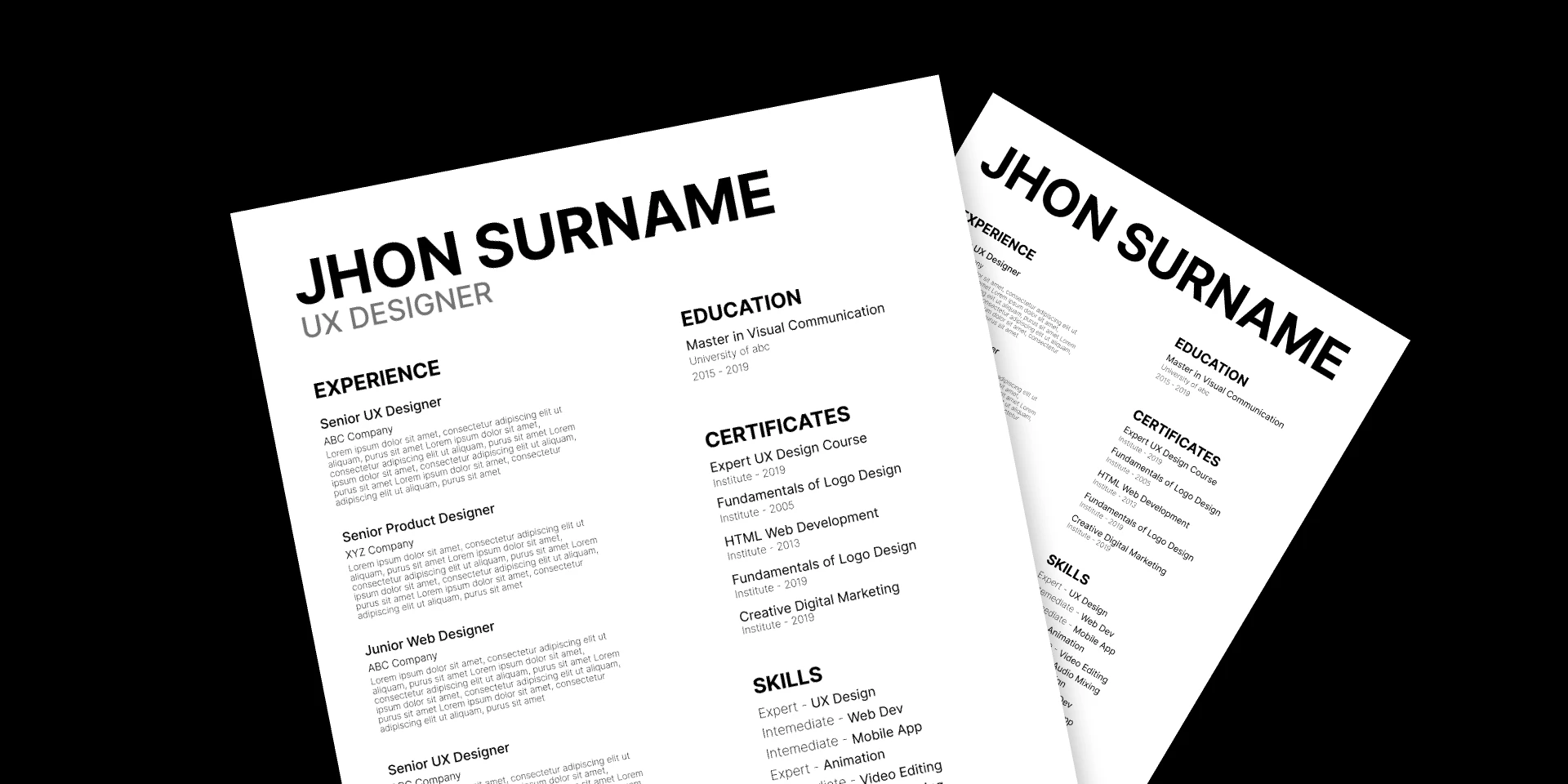 Free Clean Resume CV for Figma and Adobe XD
