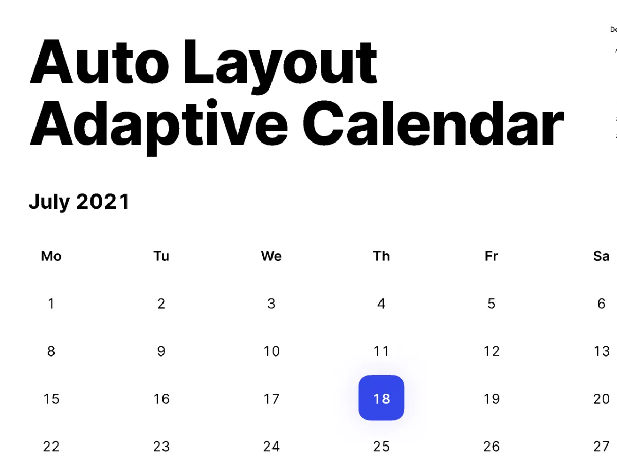 Adaptive Calendar Auto Layout  - Free Figma Template