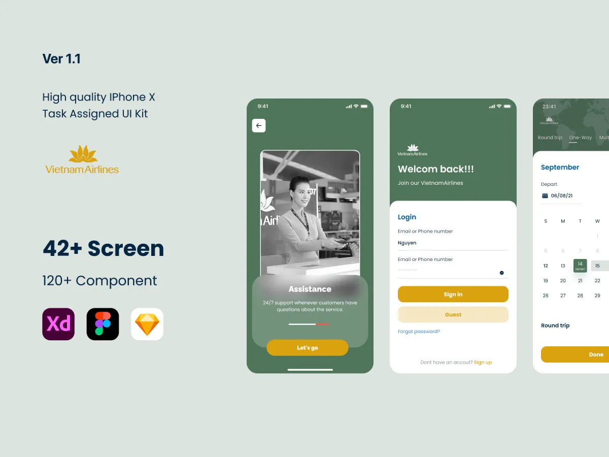 Booking Flight App UI Kit  - Free Figma Template