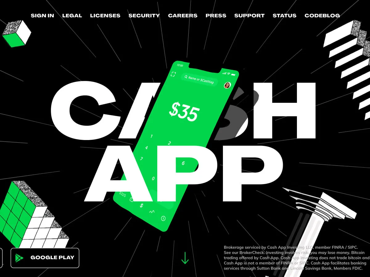 Cash App Landing Page  - Free Figma Template