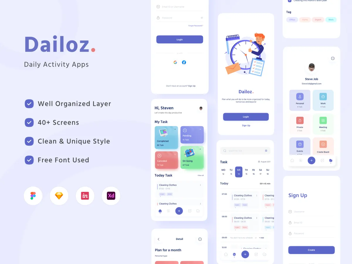 Daily Activity App UI Kit  - Free Figma Template
