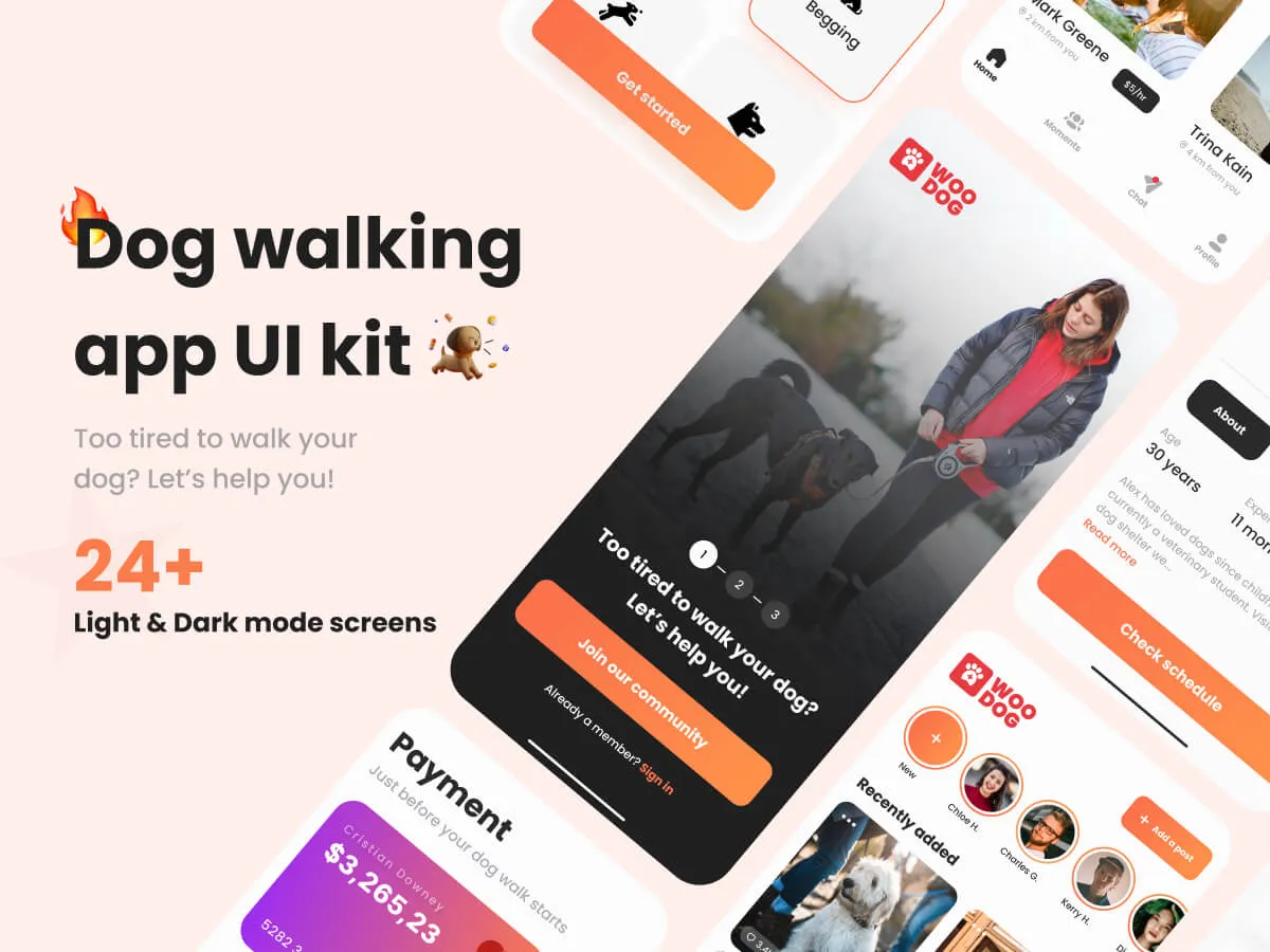 Dog Walking App UI Kit  - Free Figma Template