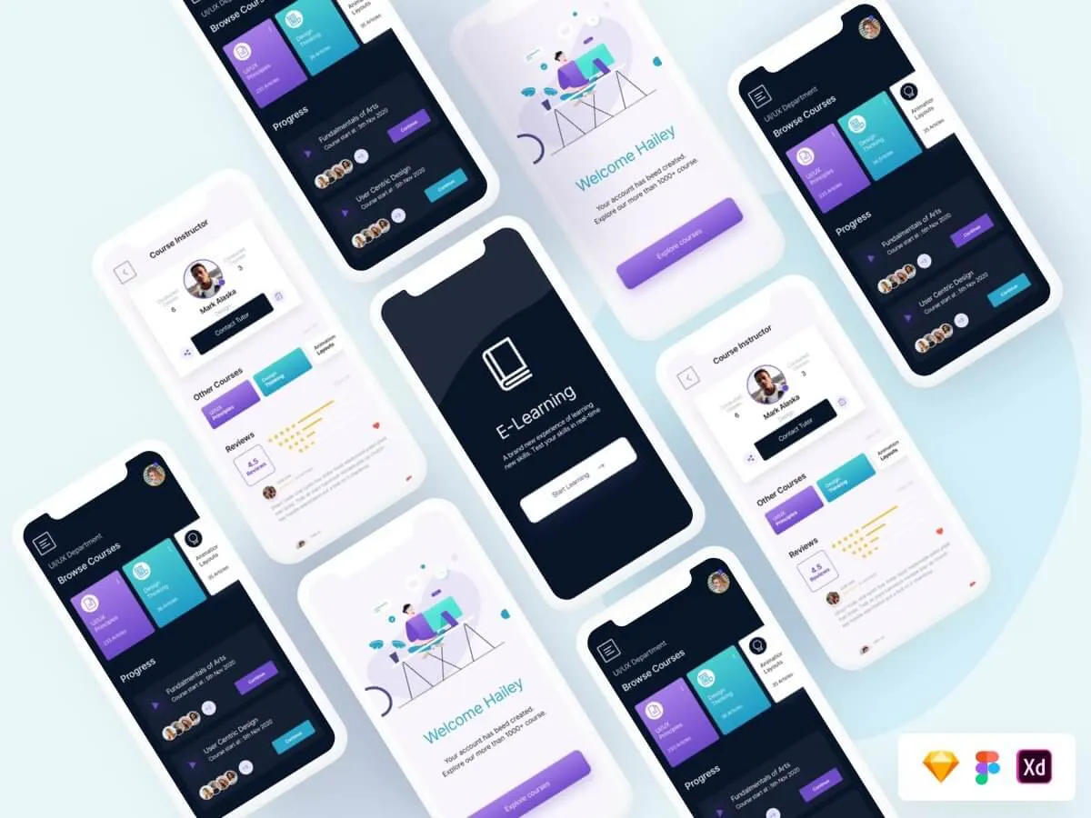 e-learning UI Screens  - Free Figma Template