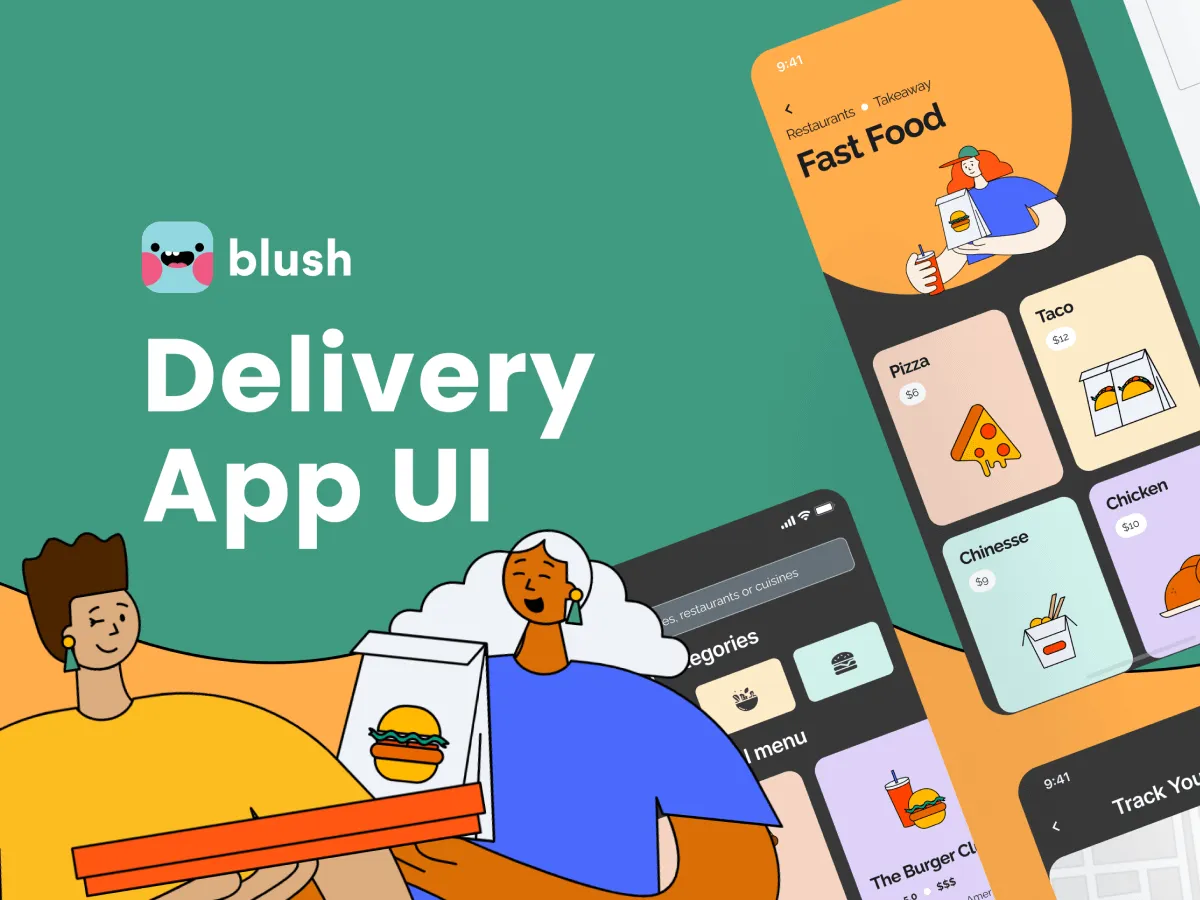 Food Delivery App UI with Illustrations  - Free Figma Template