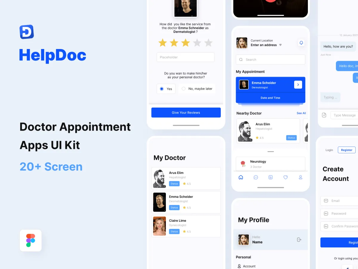 HelpDoc – Doctor App UI Kit  - Free Figma Template