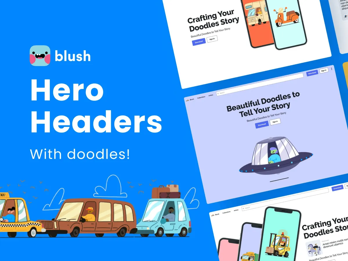 Hero Headers with Beep Beep Illustrations  - Free Figma Template