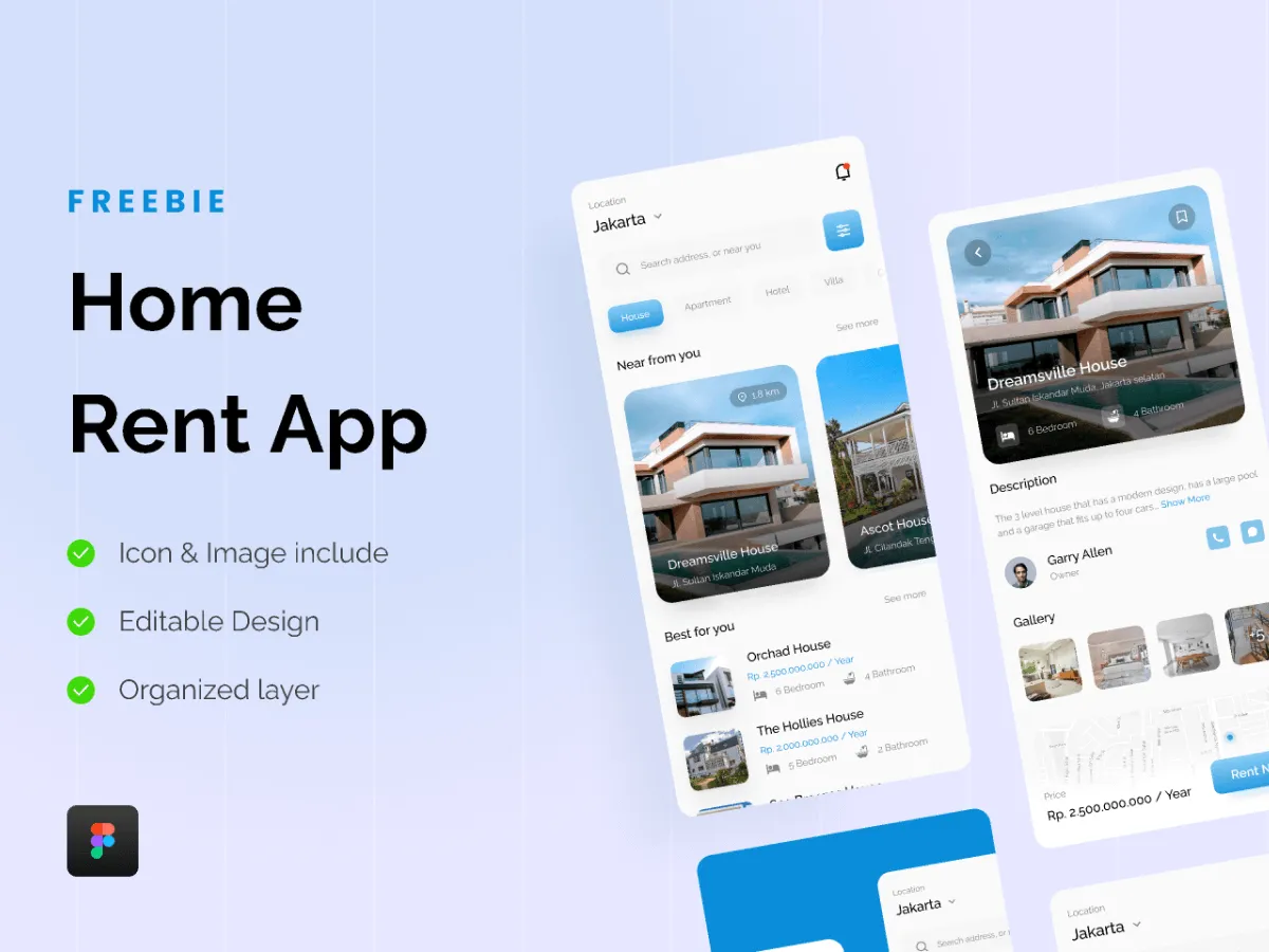 Home Rent App UI Design  - Free Figma Template