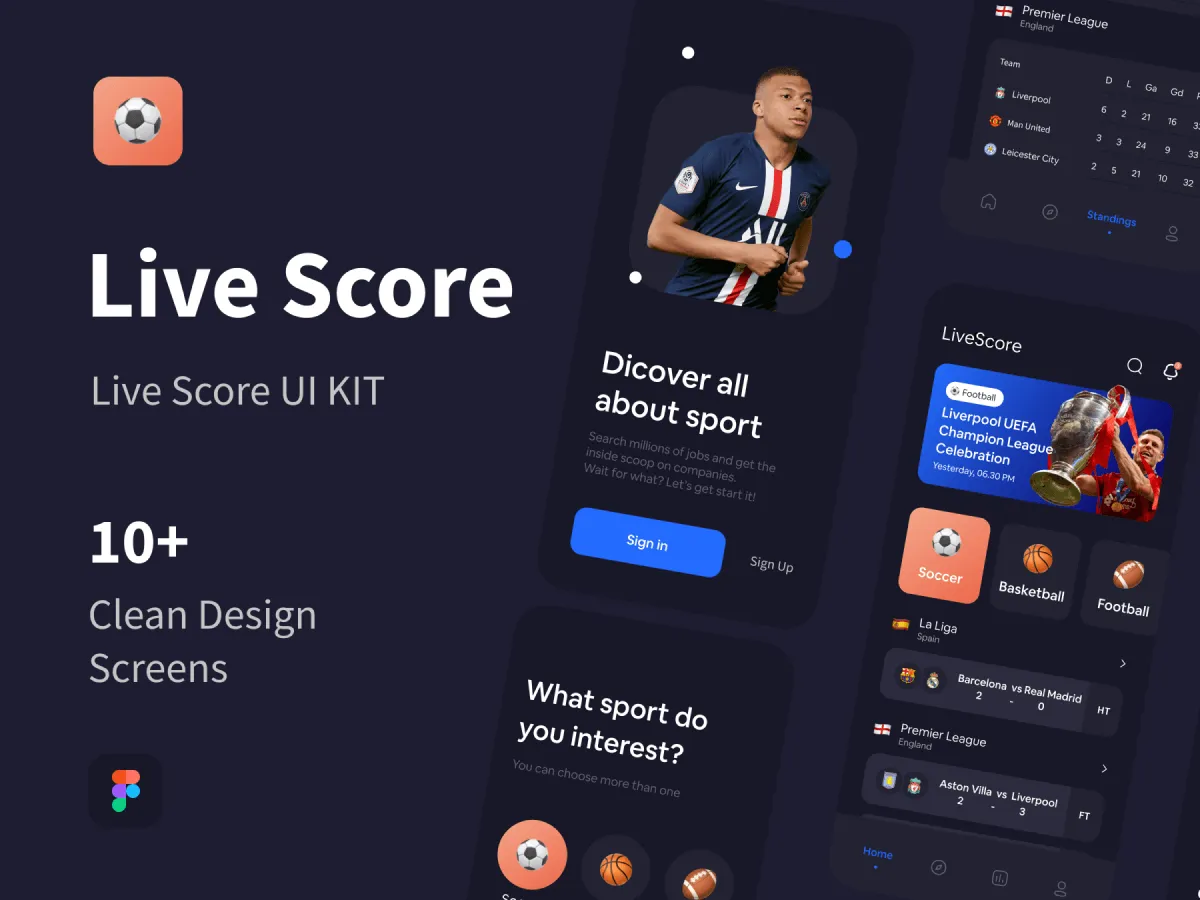 Live Sports Mobile UI Kit  - Free Figma Template