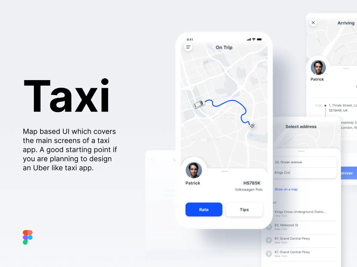 Minimal Taxi App UI Kit  - Free Figma Template