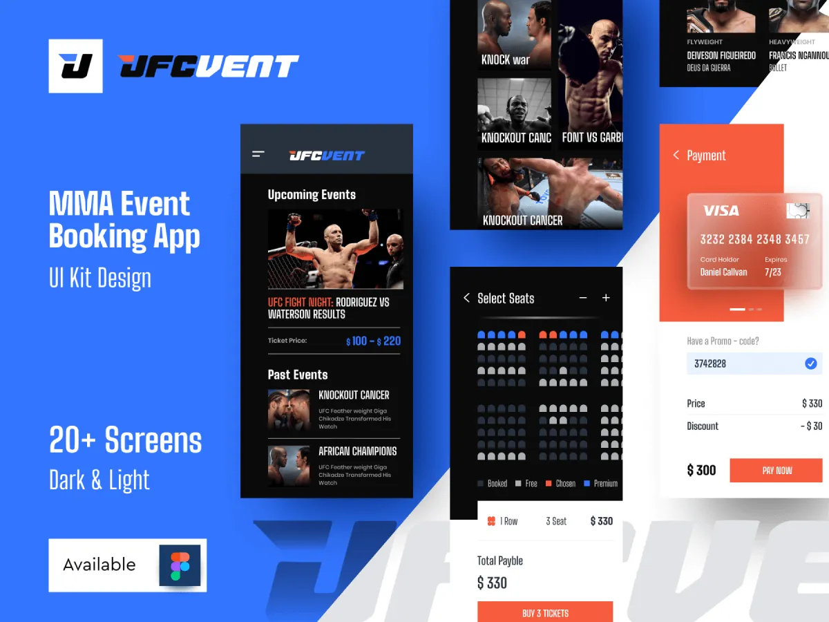 MMA Event Booking App UI Kit  - Free Figma Template