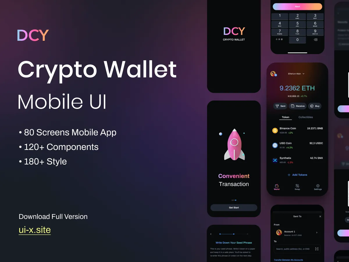 Mobile Crypto Wallet UI Kit  - Free Figma Template
