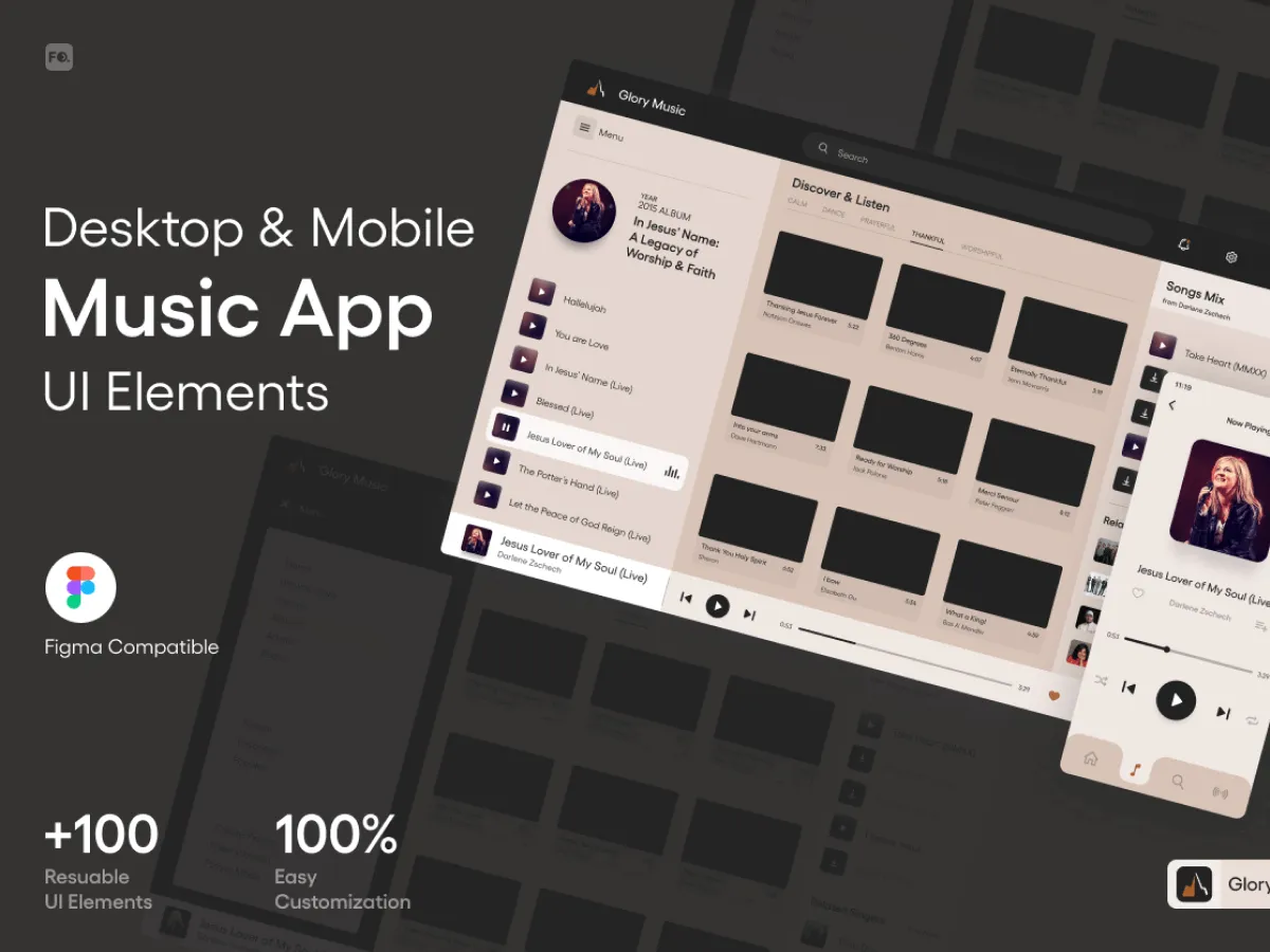 Music UI Kit for Desktop and Mobile  - Free Figma Template
