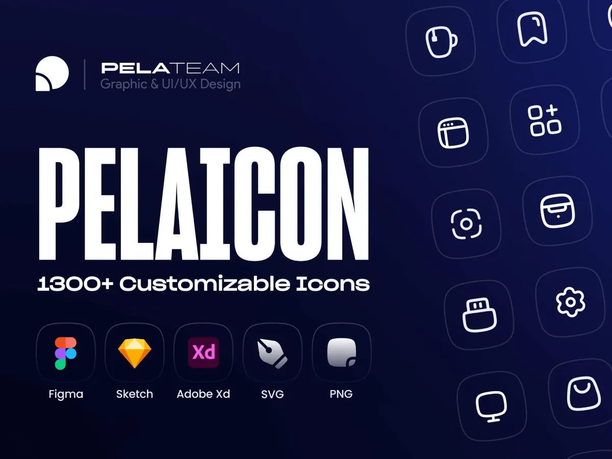 Pelaicon (1300+ Customizable Icons)  - Free Figma Template