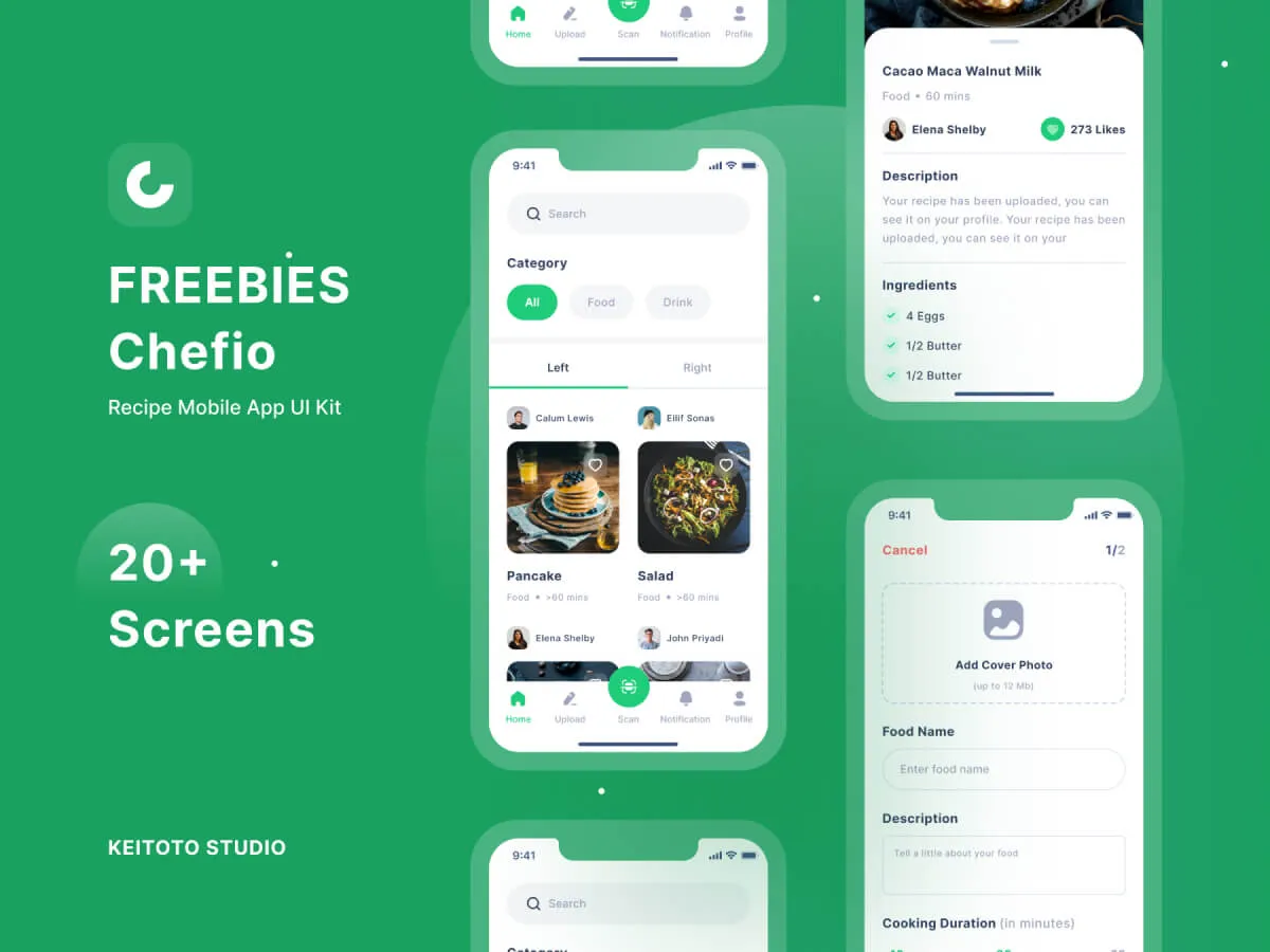 Recipe App UI Kit  - Free Figma Template