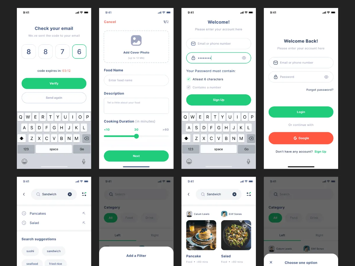 Recipes App UI Kit  - Free Figma Template