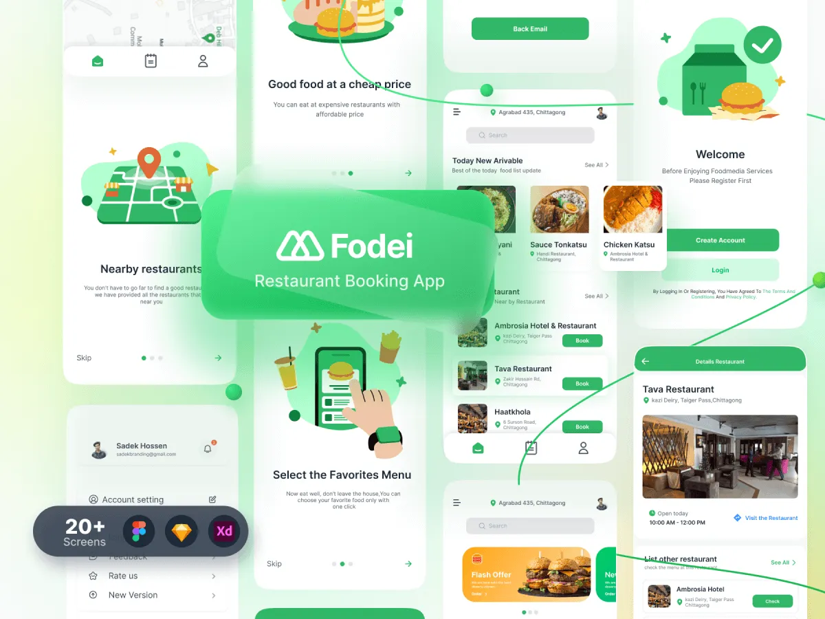 Restaurant Booking App UI Kit  - Free Figma Template