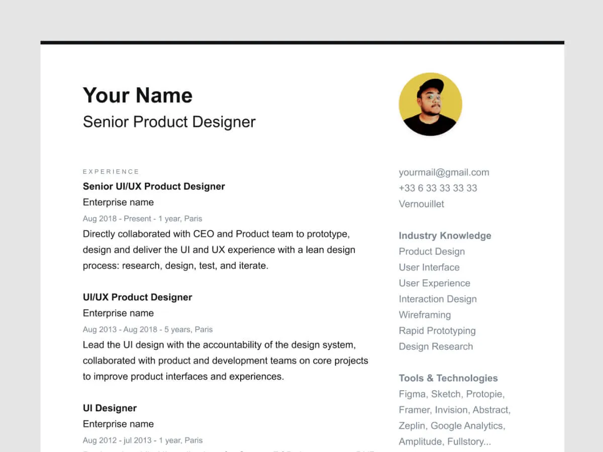 Resume CV Template  - Free Figma Template