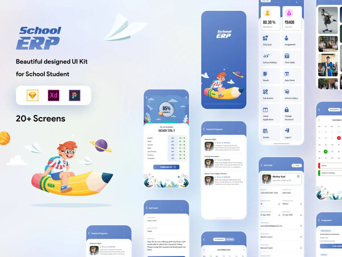 School App UI Kit  - Free Figma Template