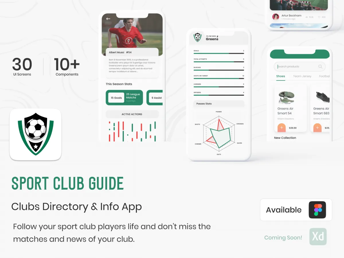 Sport Club Guide App UI Kit  - Free Figma Template