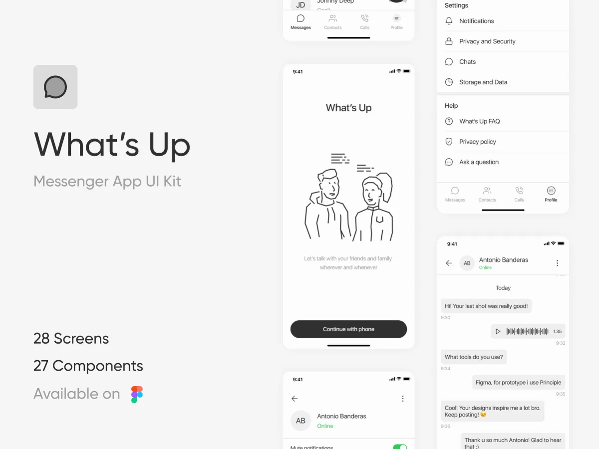 What’s Up – Messenger App UI Kit  - Free Figma Template