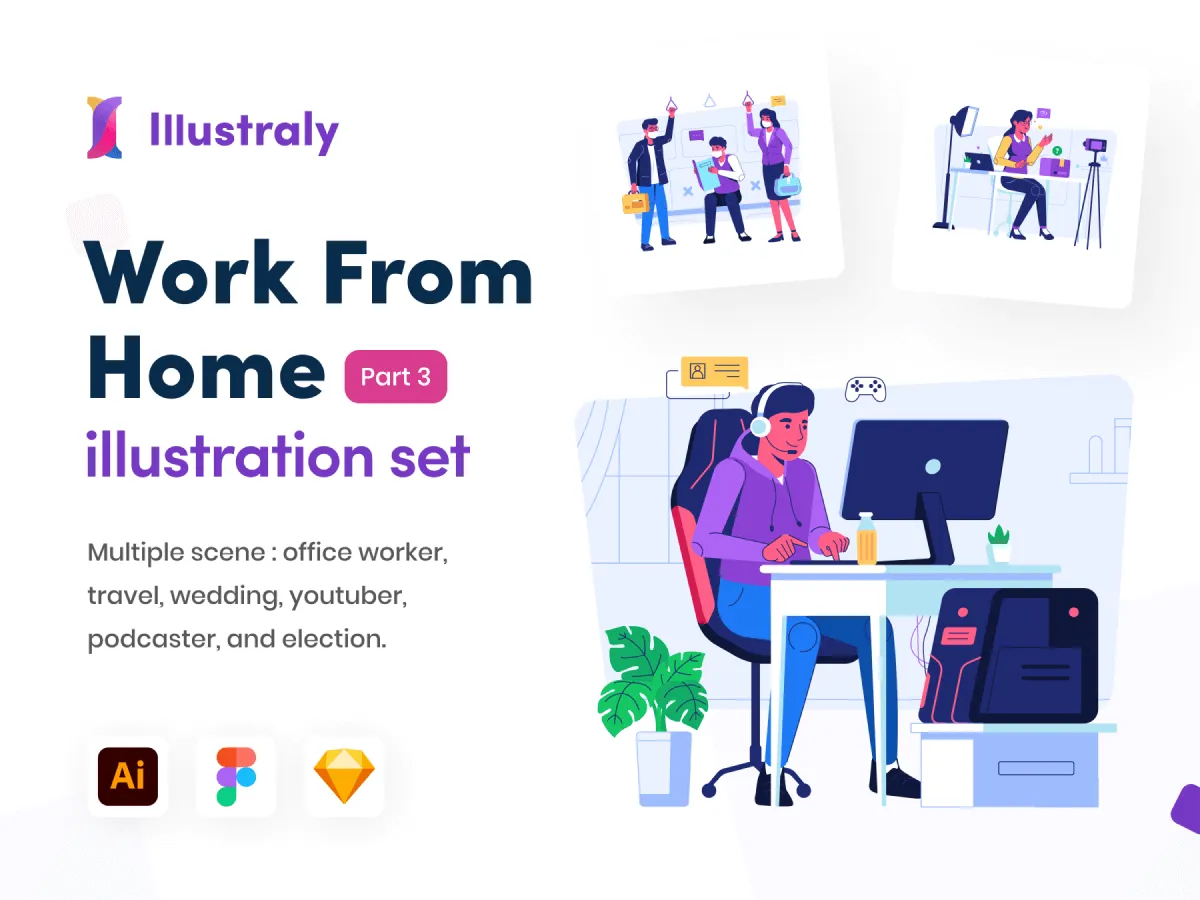 Work from Home Illustrations  - Free Figma Template