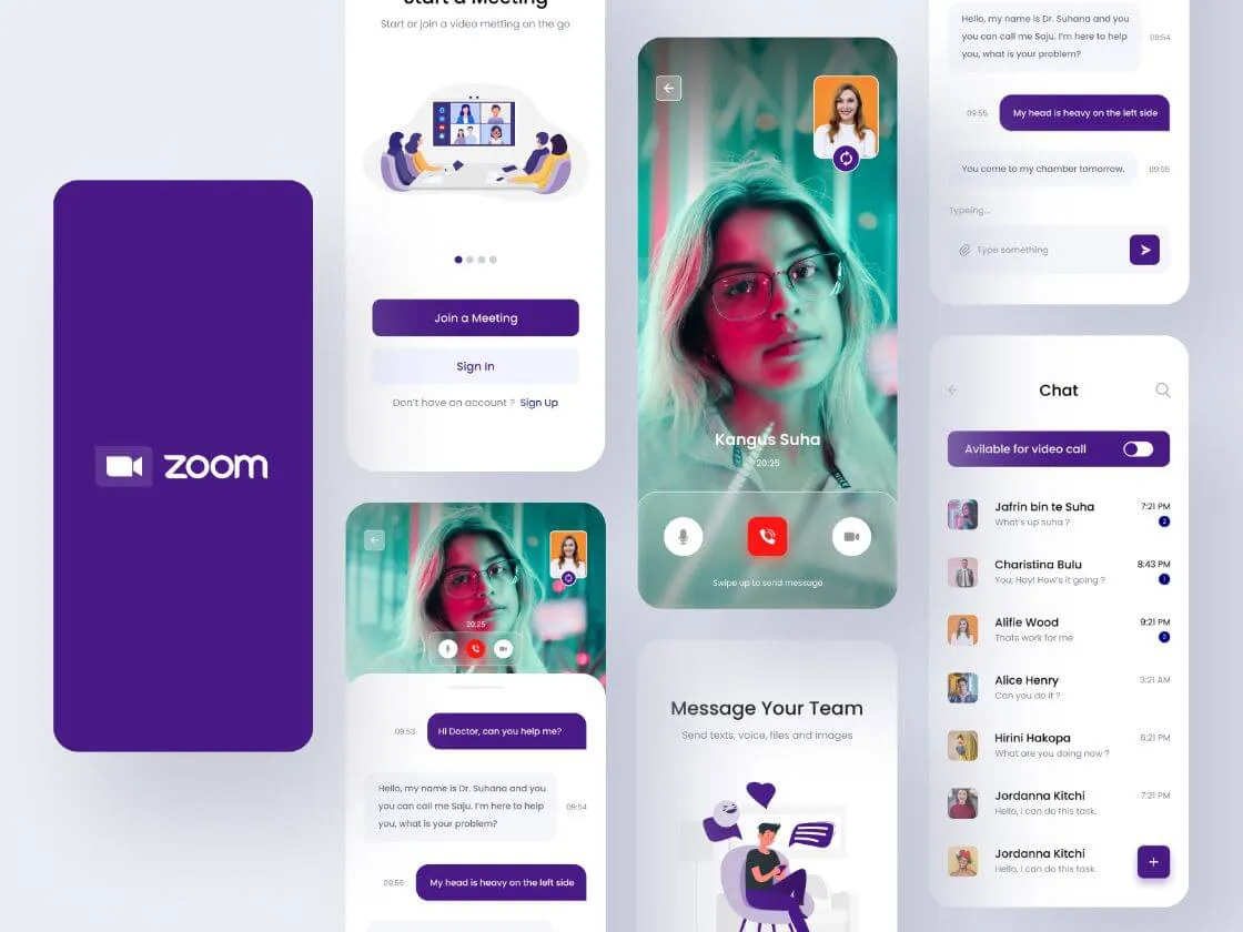 Zoom Video Call App Redesign  - Free Figma Template