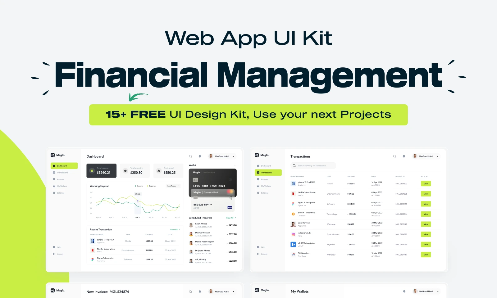 Free Financial Management Web UI Kit for Figma and Adobe XD