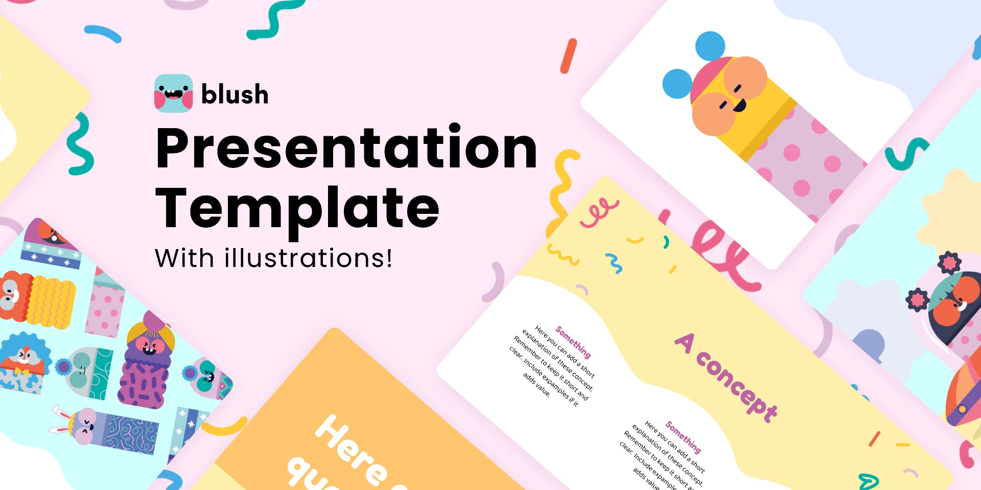 Free presentation template with Wormies illustrations for Figma and Adobe XD