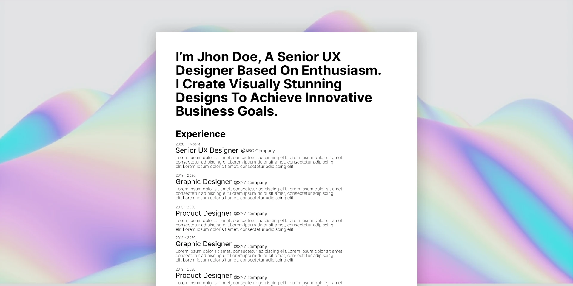 Free Resume CV Gradient for Figma and Adobe XD