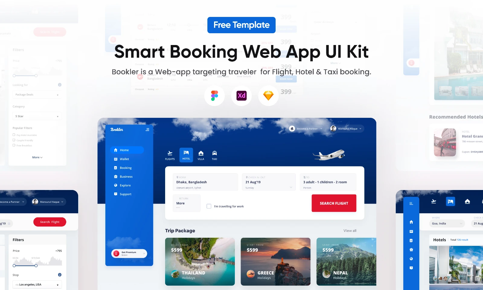 Free Smart Booking Web App UI Kit for Figma and Adobe XD
