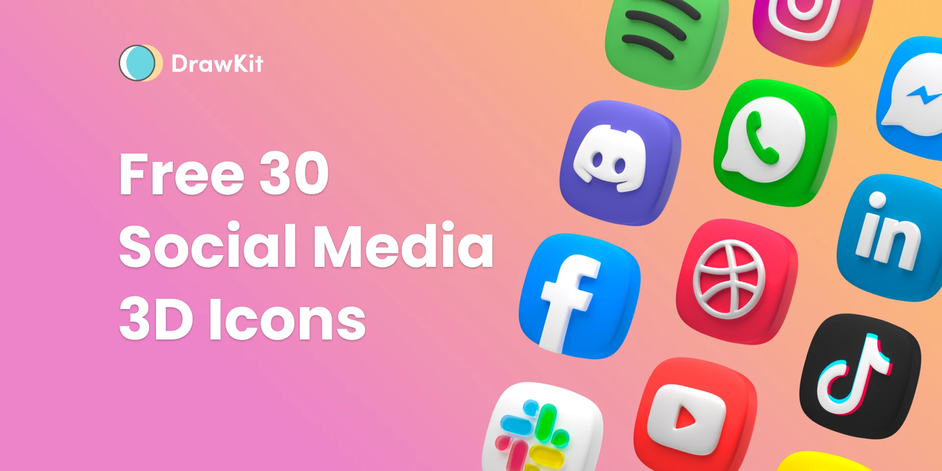 Free Social Media 3D Icons - DrawKit for Figma and Adobe XD