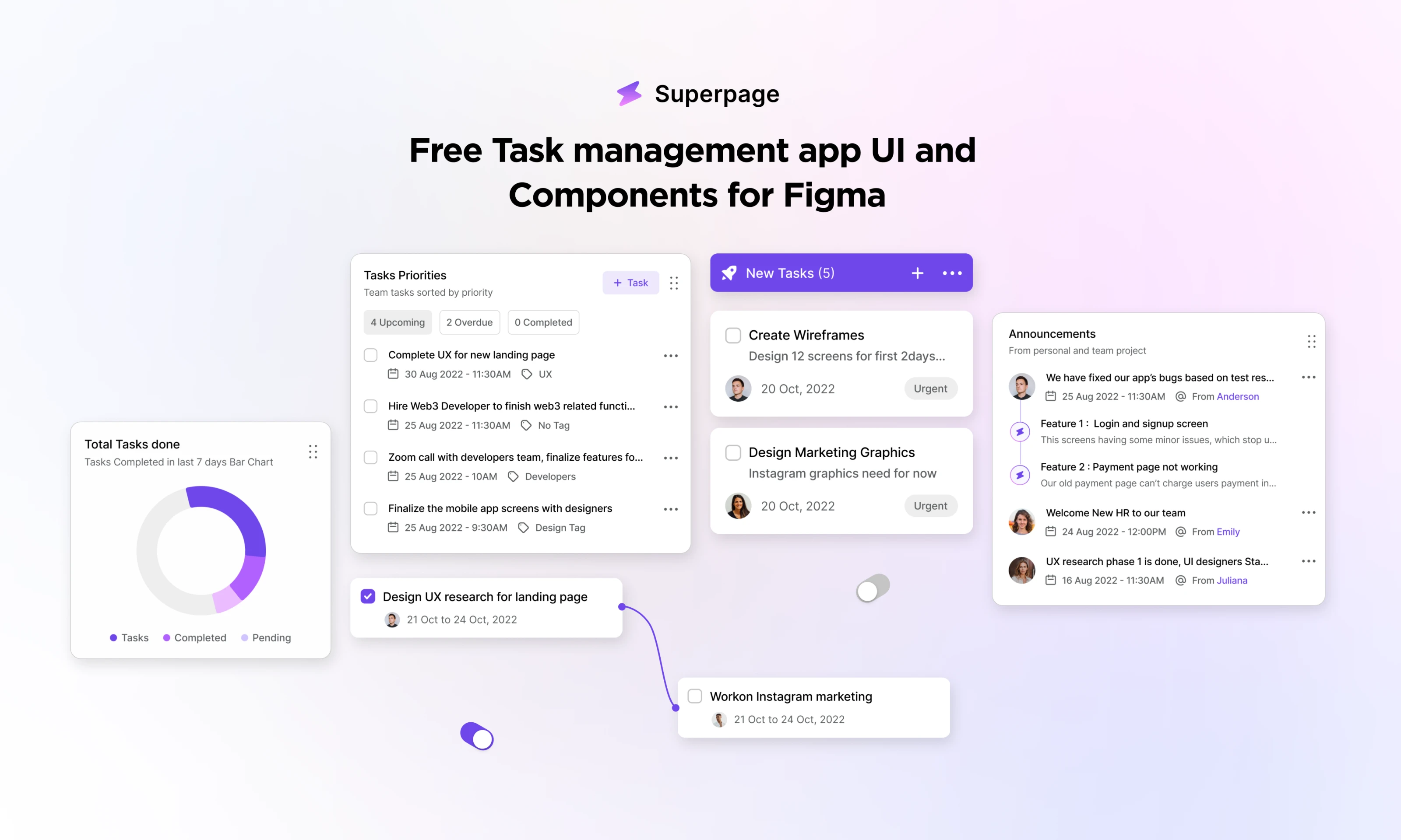 Free Task Management Web app Components for Figma and Adobe XD