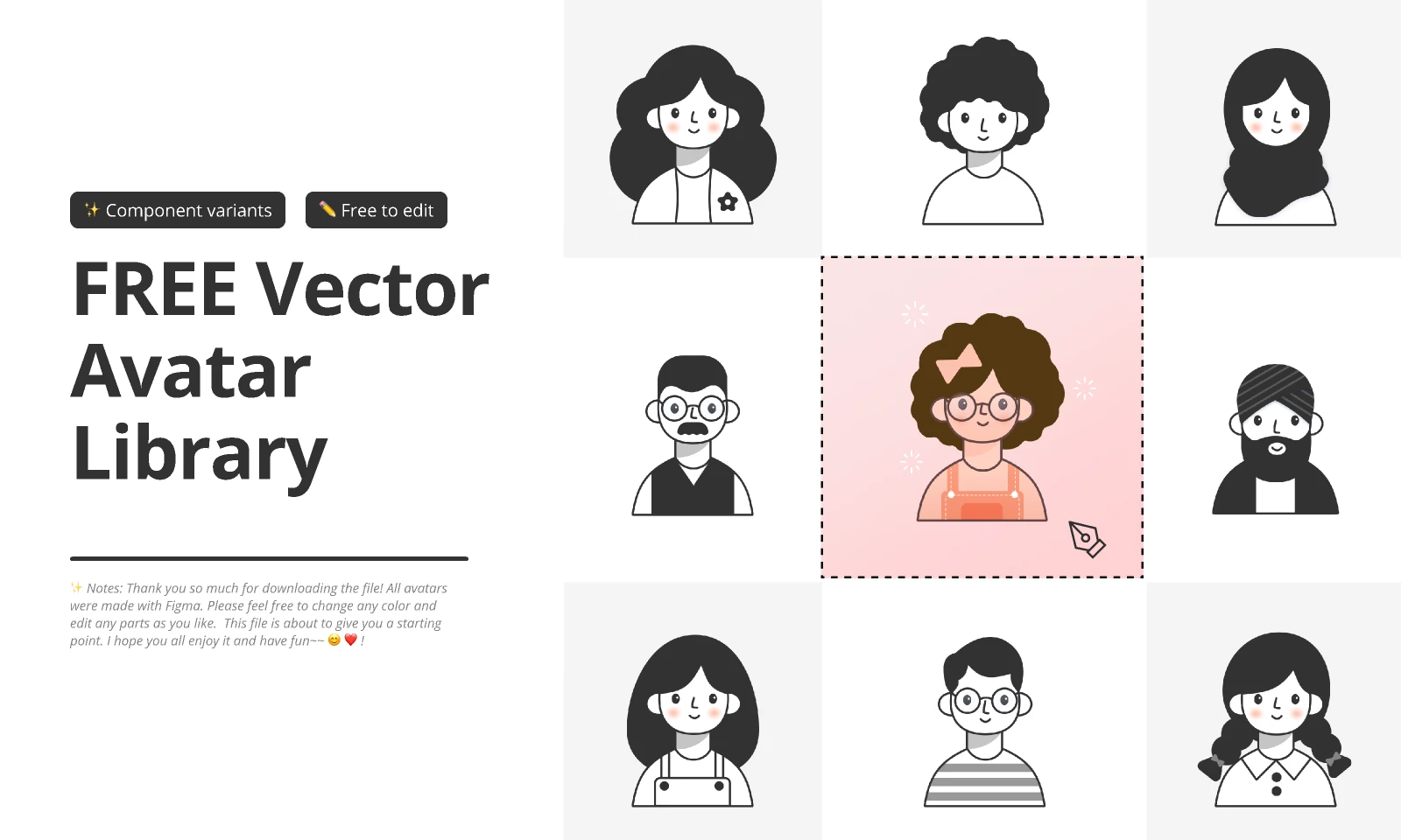Free vector avatars library for Figma and Adobe XD