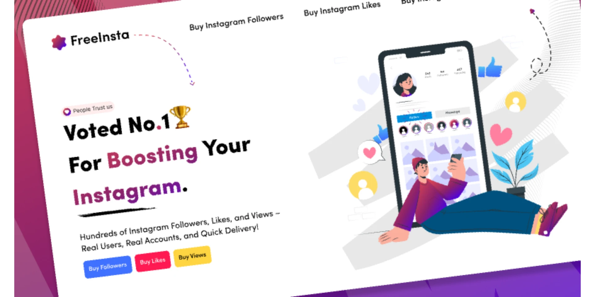 FreeInsta - Instagram Boosting Creative Landing Page Template for Figma and Adobe XD
