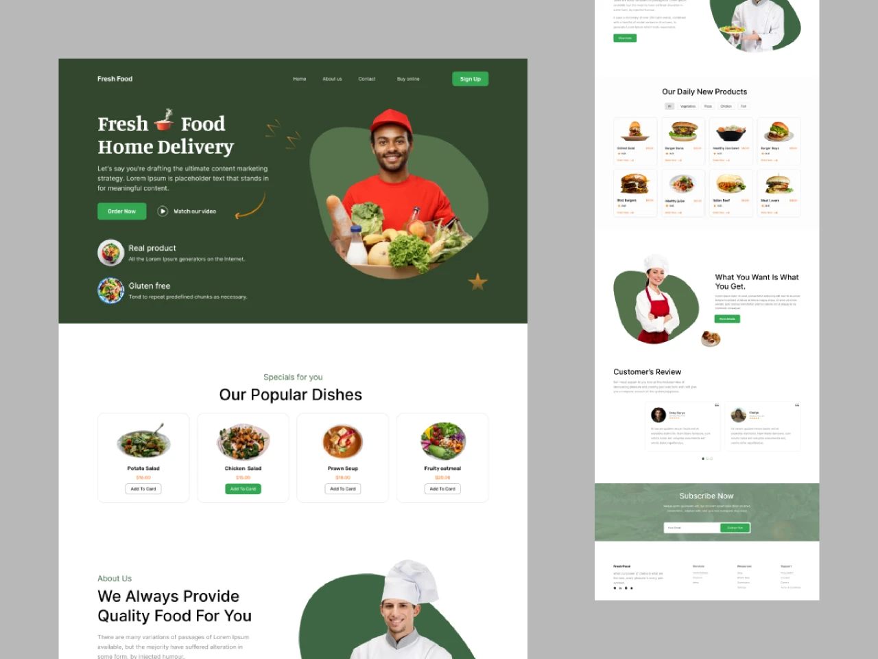 Fresh food landing page for Figma and Adobe XD