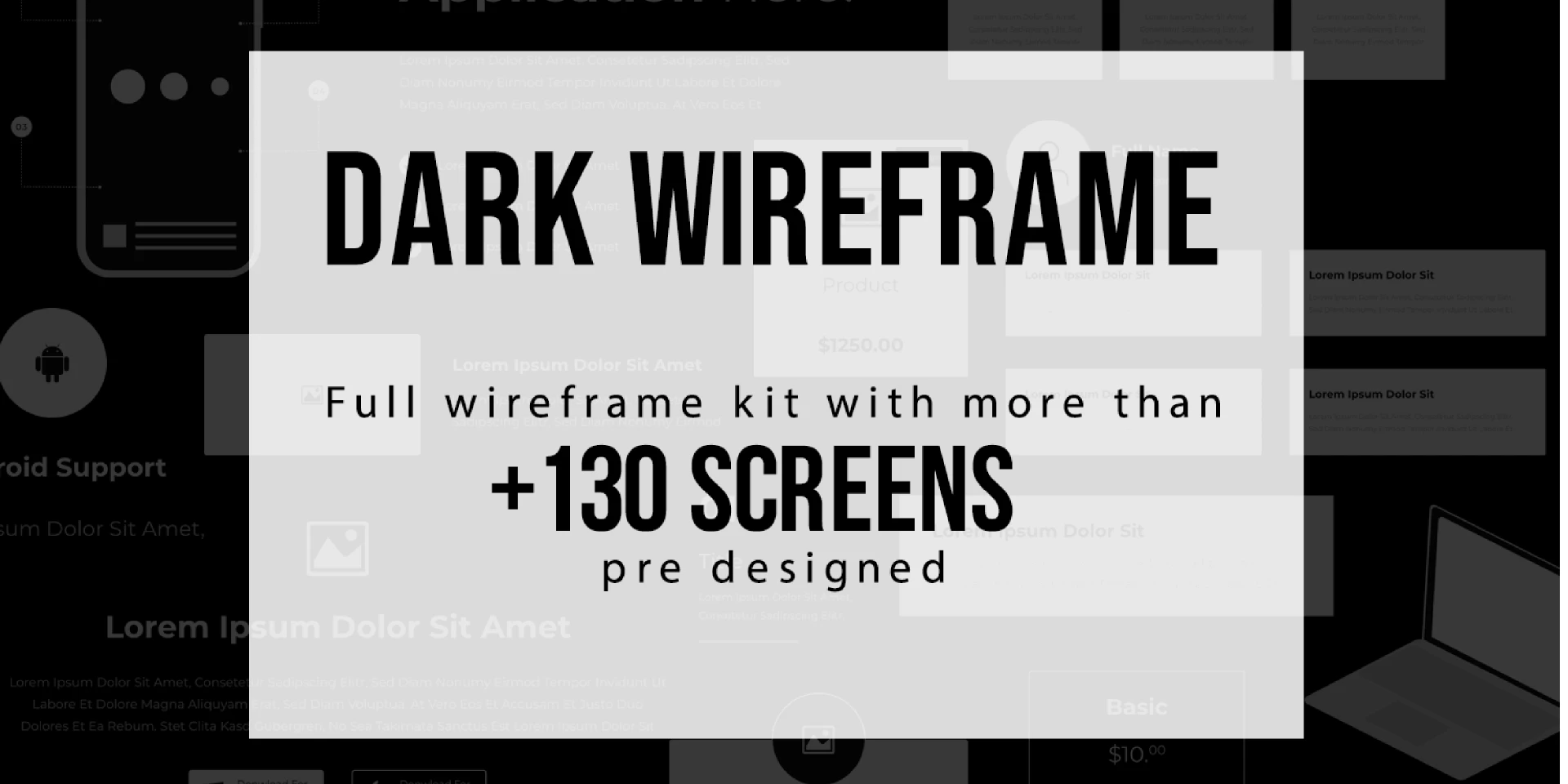 Full Dark Wireframe kit for Figma and Adobe XD