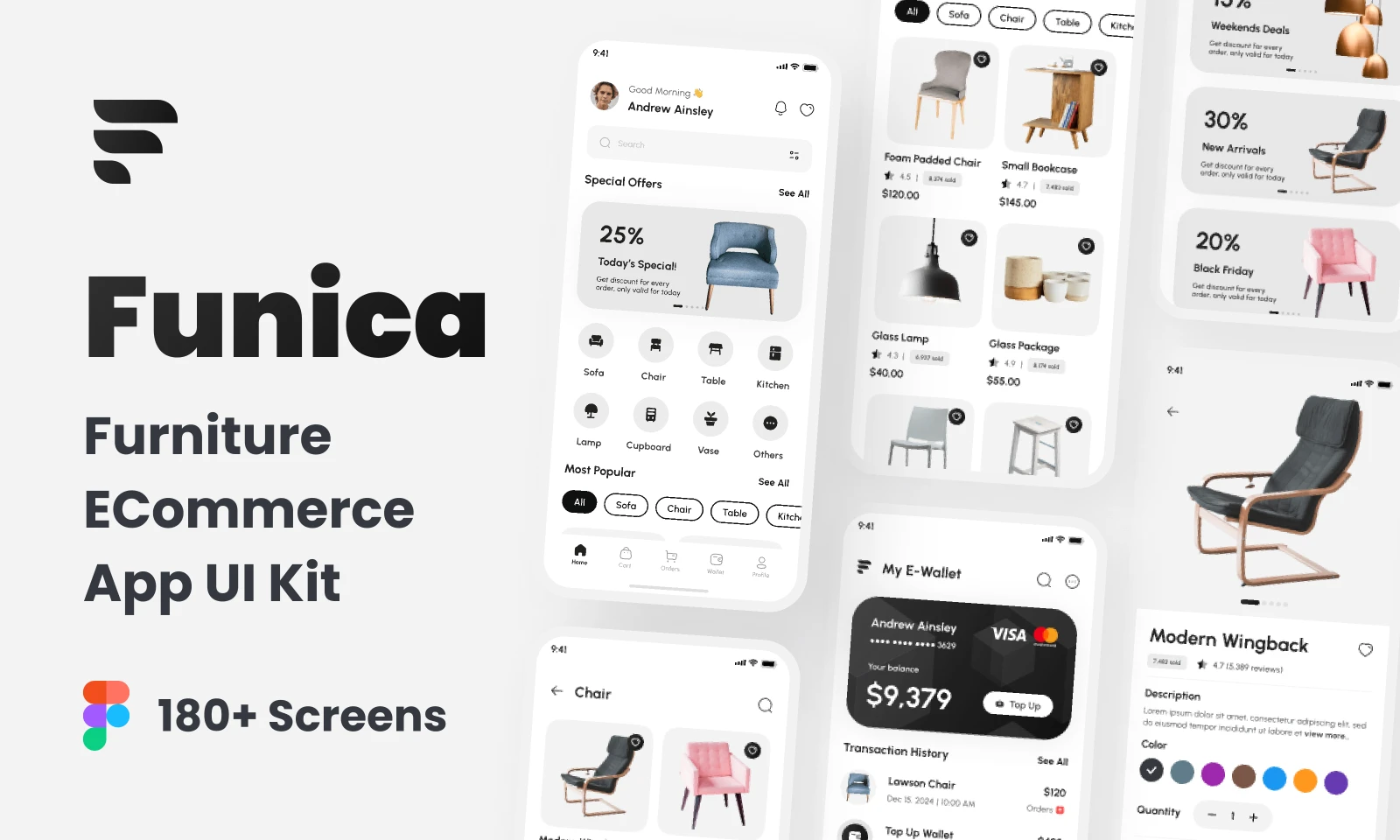 Funica - Furniture E-Commerce App UI Kit for Figma and Adobe XD