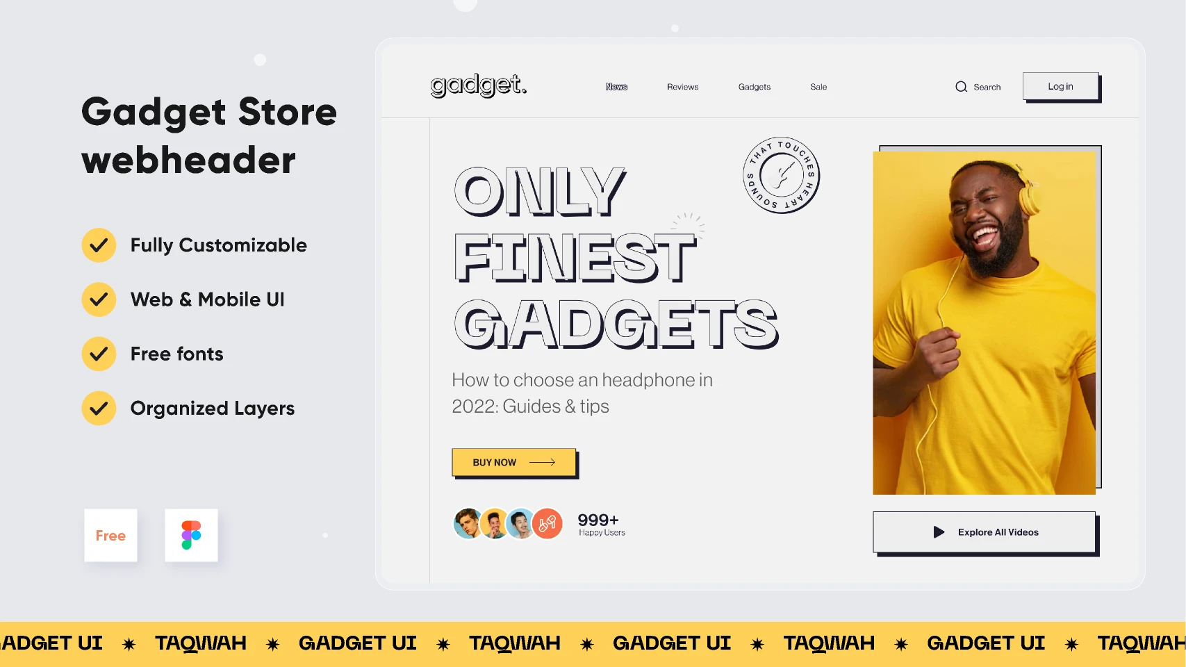 Gadget landing page header part UI UX design for Figma and Adobe XD
