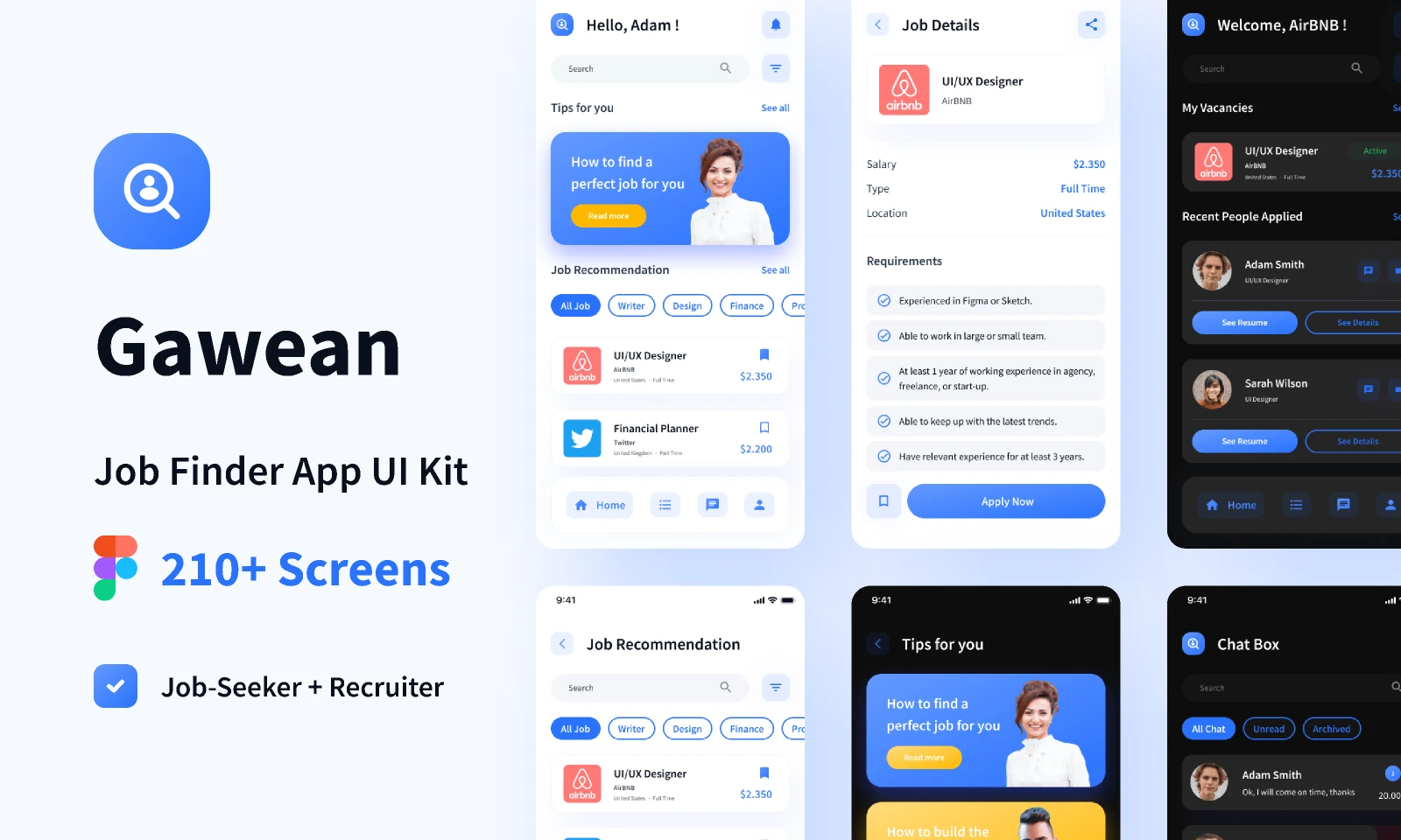 Gawean - Job Finder App UI Kit for Figma and Adobe XD