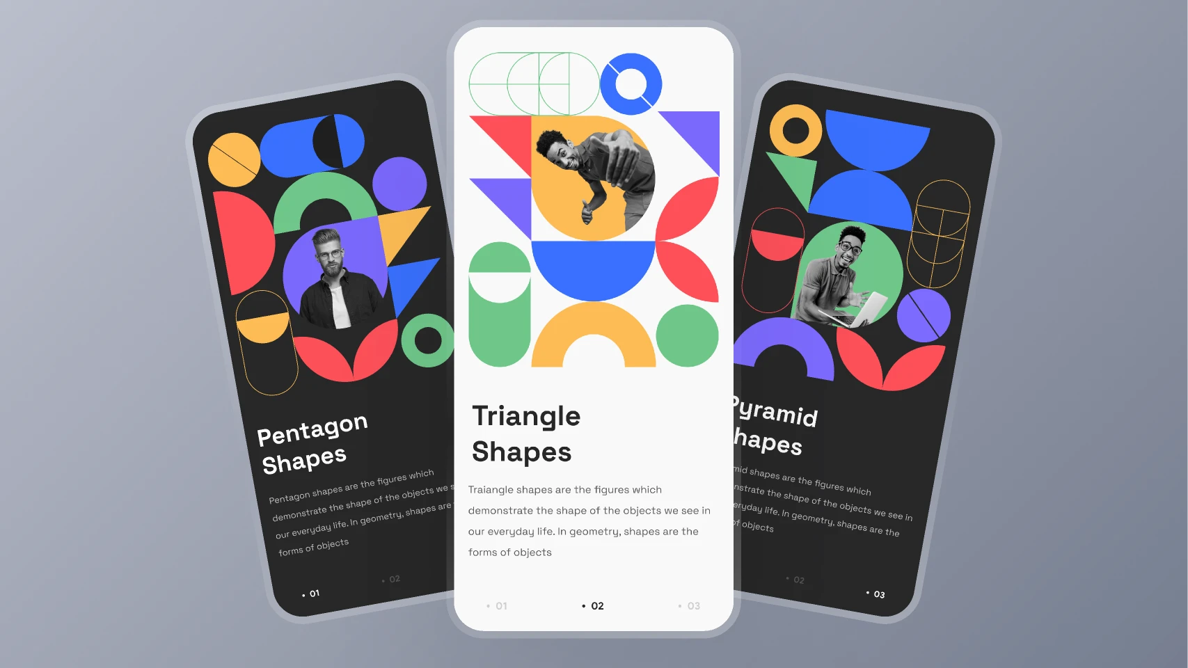 Geometric Shape Onboarding Page UI UX Design for Figma and Adobe XD
