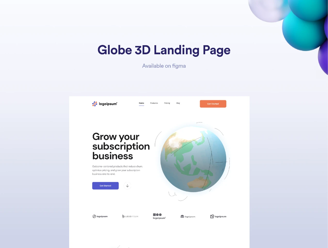 Globe 3D Landing Page for Figma and Adobe XD
