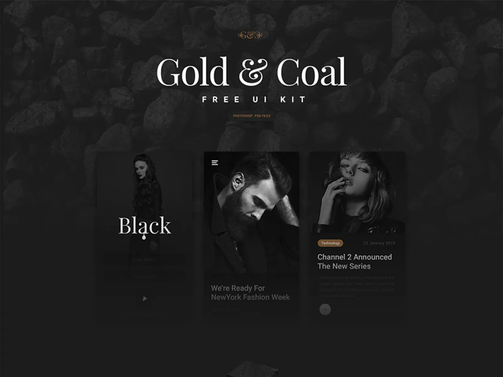 Gold & Coal Free App Design  - Free Figma Template