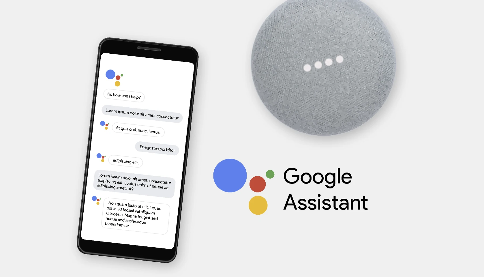 Google Assistant mockup and Google Home Mini device for Figma and Adobe XD