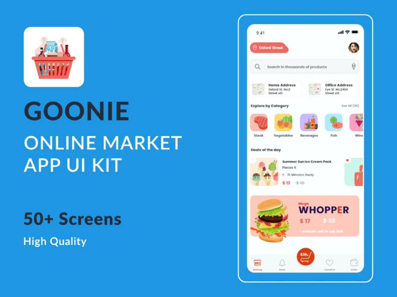 Goonie Online Market App UI Kit for Figma and Adobe XD