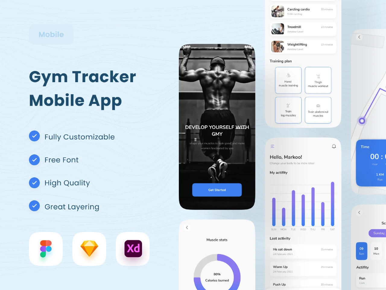 Gym Tracker Mobile App  for Figma and Adobe XD