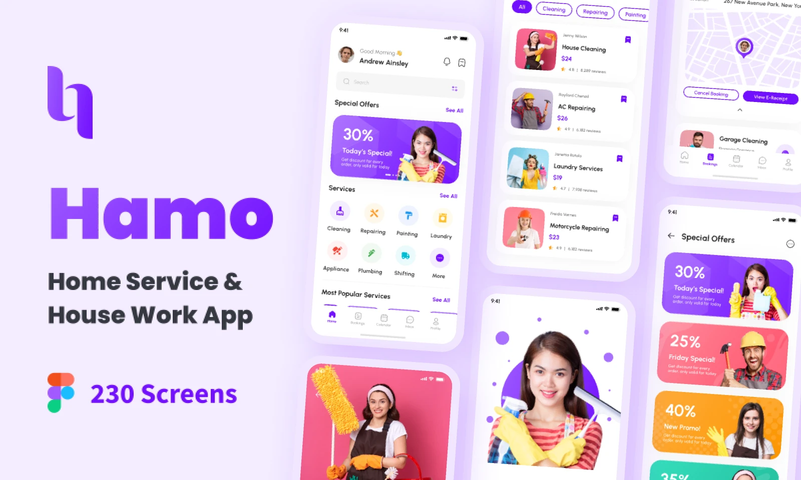 Hamo - Home Service & House Work App UI Kit for Figma and Adobe XD