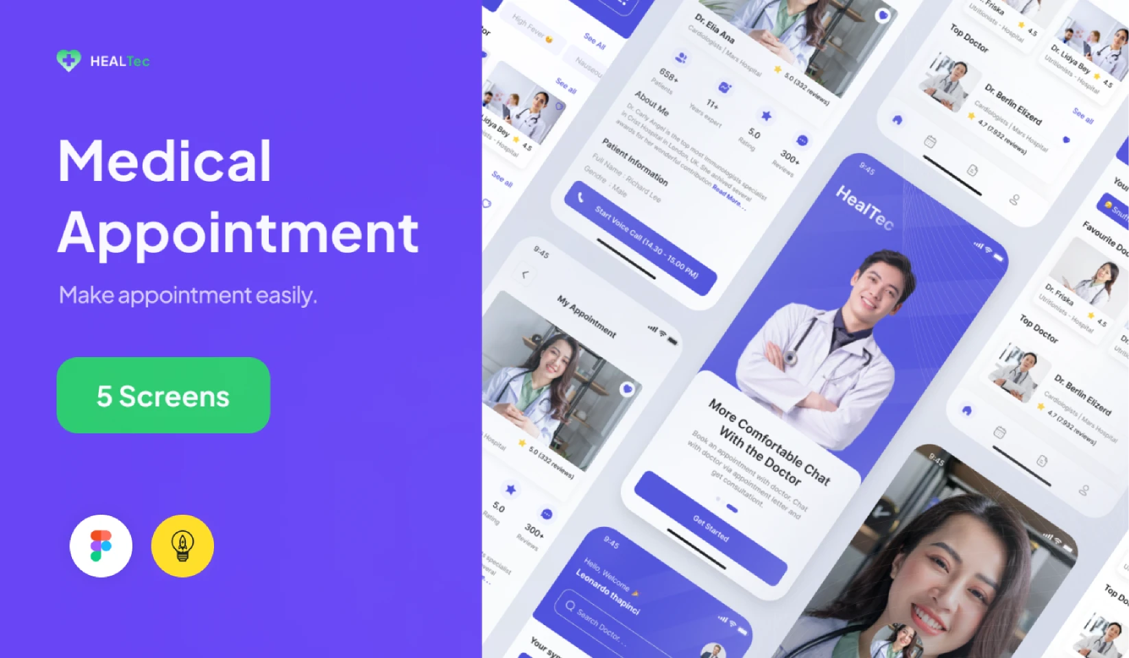 Healtec - Medical Appointment Mobile App Design for Figma and Adobe XD