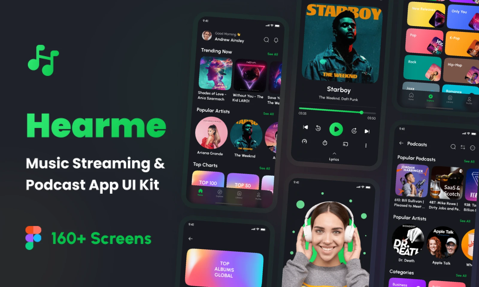 Hearme - Music Streaming & Podcast App UI Kit for Figma and Adobe XD
