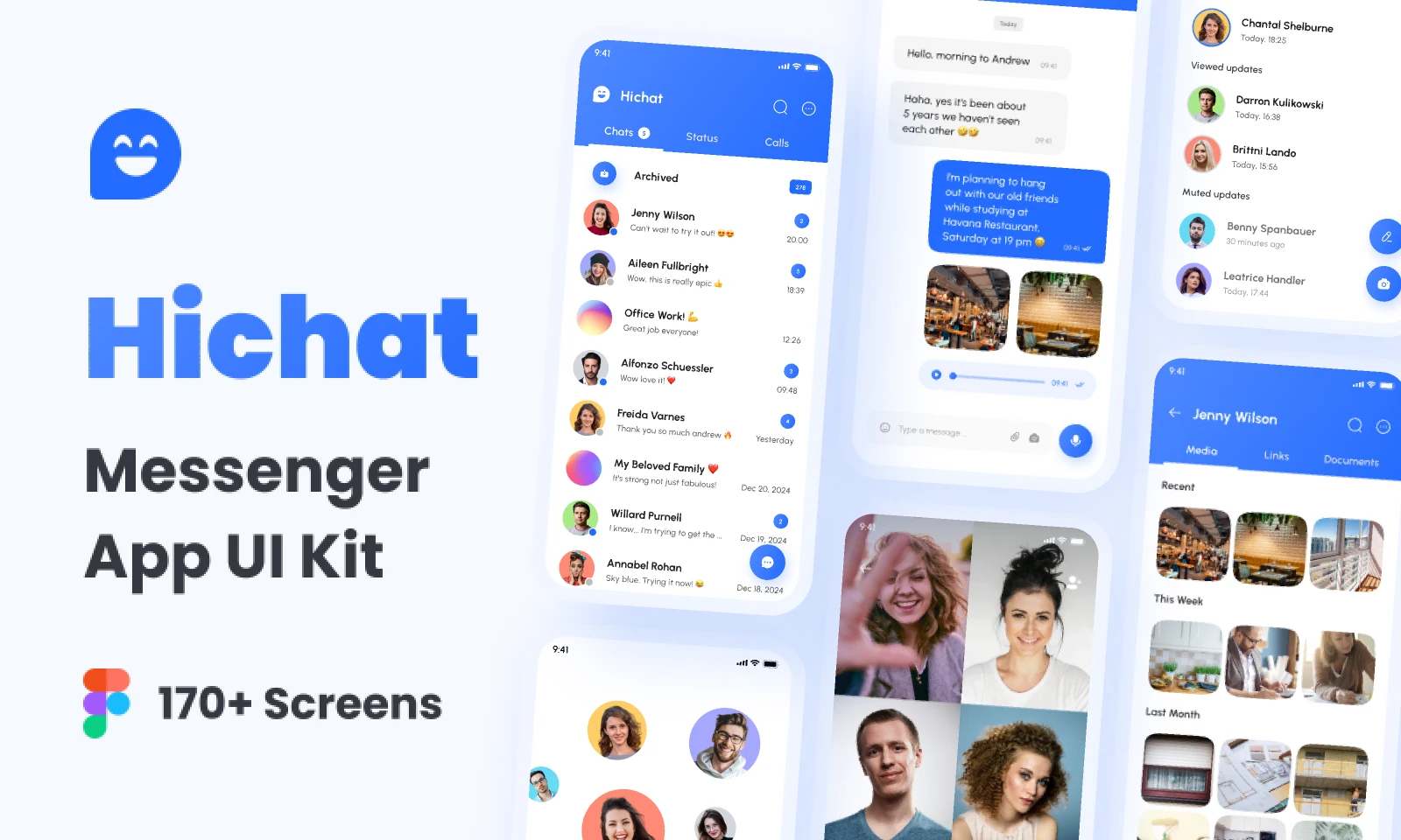 Hichat - Messenger App UI Kit for Figma and Adobe XD