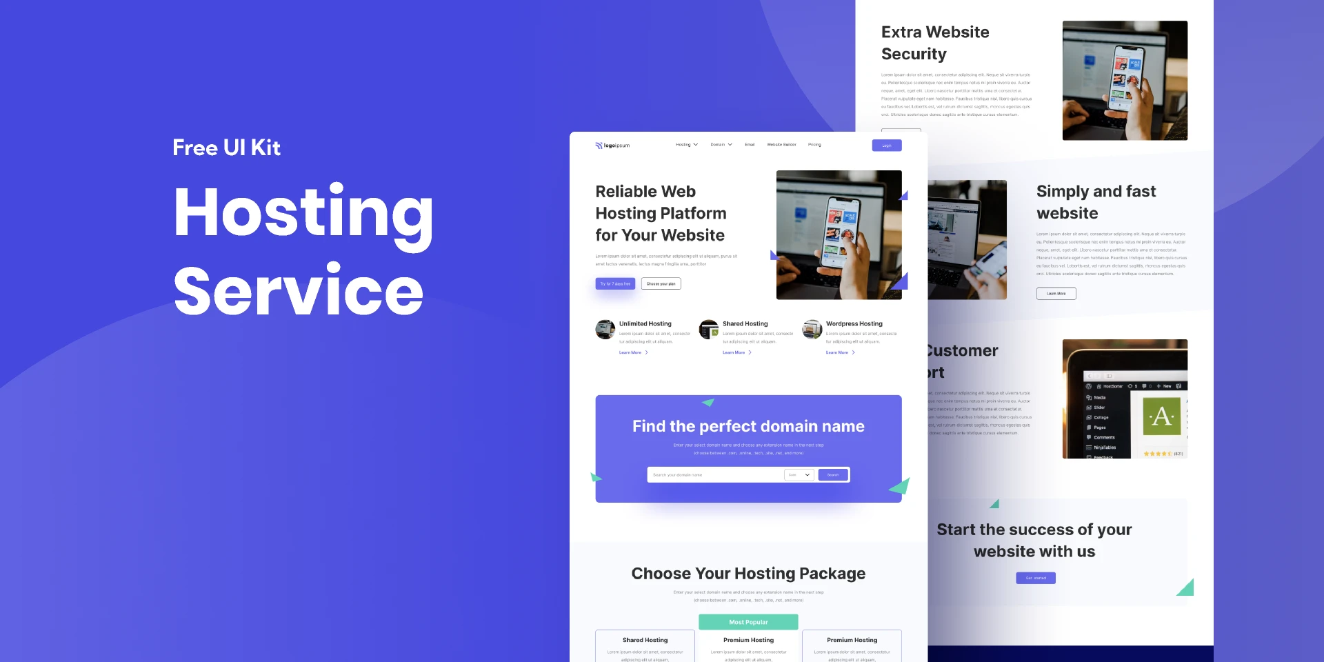 Hosting Service Landing Page for Figma and Adobe XD